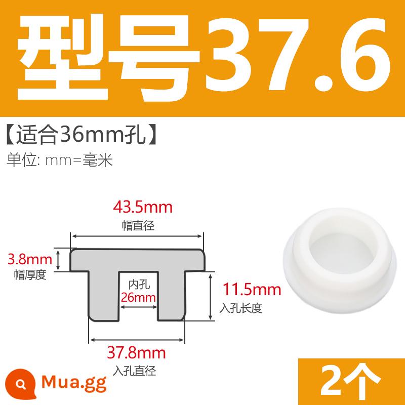 T-hình silicone cắm không thấm nước niêm phong chặn cắm cao su lỗ cắm cao su mềm cắm lỗ tròn cắm nhựa cắm ống cắm cắm bìa - Model 37.6 (thích hợp cho lỗ 36mm) trắng/2 chiếc