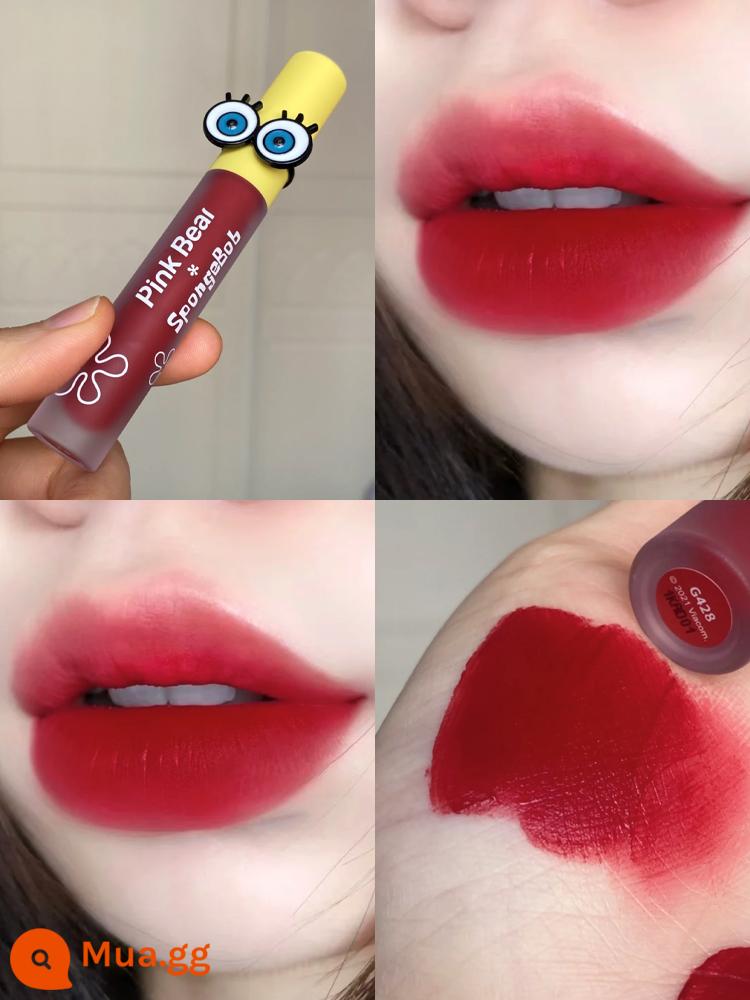 Pinkbear Pike Bear Bubble Mirror Mirror Water Light Lip Glaze Niche Brand Son môi Nữ sinh viên Lip Gloss Sponge Được đặt tên chung - Đồng thương hiệu G428 SpongeBob SquarePants màu đỏ hồng