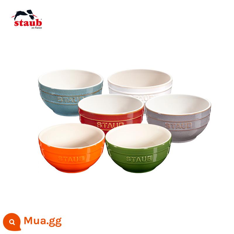 Staub men sứ nhiều màu sắc bát cơm 6 món bộ bát nhỏ kết hợp hộ gia đình bát canh bộ đồ ăn bát ăn - [Bát sáu màu đầy màu sắc 12 cm] bát cơm