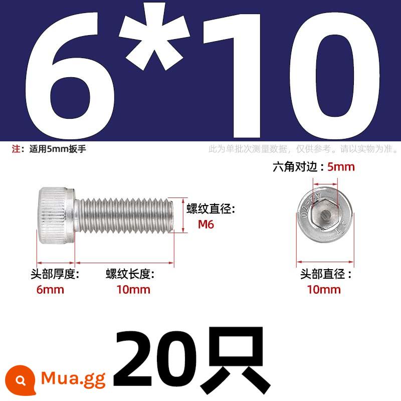 Thép Không Gỉ 304 Bên Trong Vít Lục Giác Cốc Đầu Bu Lông Hình Trụ Đầu Kéo Dài M1.6M2M3M4M5M6M8M10mm - Chỉ M6*10-20