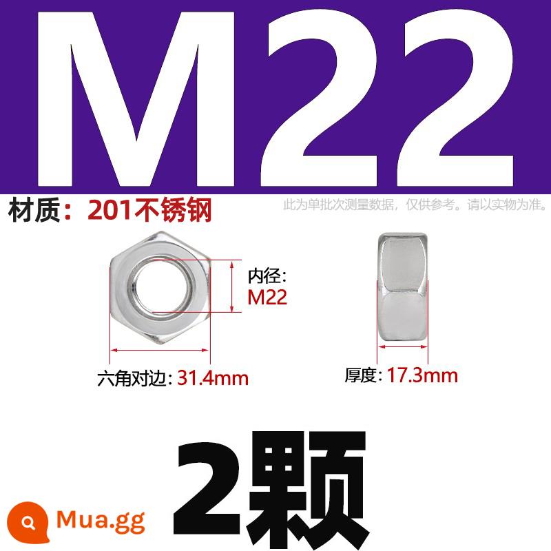 304/201/316L/321/2205 Đai ốc lục giác, bu lông, đai ốc, nắp vặn bằng thép không gỉ, M2-M160 - Viên M22-2 201