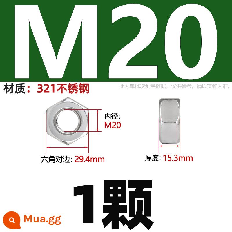 304/201/316L/321/2205 Đai ốc lục giác, bu lông, đai ốc, nắp vặn bằng thép không gỉ, M2-M160 - Viên nang M20-1 bằng thép không gỉ 321