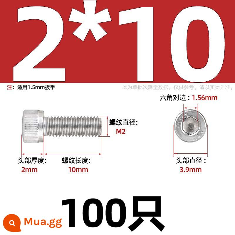 Thép Không Gỉ 304 Bên Trong Vít Lục Giác Cốc Đầu Bu Lông Hình Trụ Đầu Kéo Dài M1.6M2M3M4M5M6M8M10mm - M2*10-100 miếng