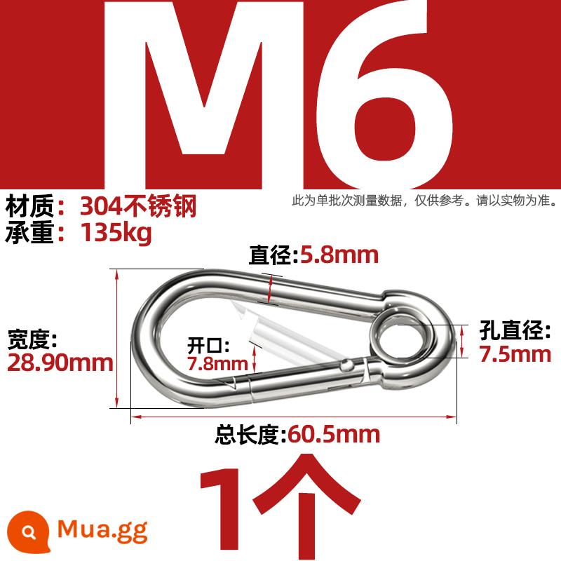 Thép không gỉ 304 mở vòng carabiner khóa an toàn móc chìa khóa Palăng khóa đai ốc lò xo đai khóa vòng xích chó khóa - M6 (có loại vòng) [1 chiếc]