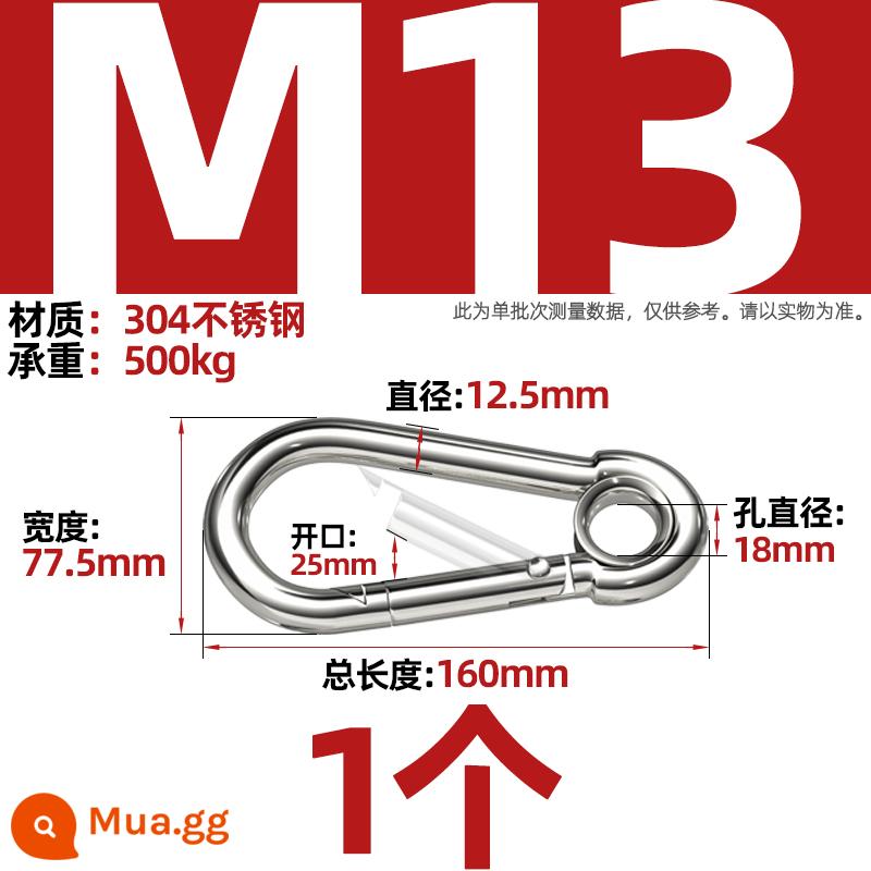 Thép không gỉ 304 mở vòng carabiner khóa an toàn móc chìa khóa Palăng khóa đai ốc lò xo đai khóa vòng xích chó khóa - M13 (có loại vòng) [1 chiếc]