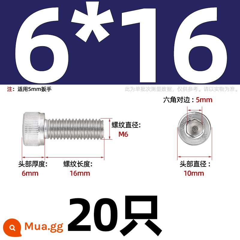 Thép Không Gỉ 304 Bên Trong Vít Lục Giác Cốc Đầu Bu Lông Hình Trụ Đầu Kéo Dài M1.6M2M3M4M5M6M8M10mm - Chỉ M6*16-20