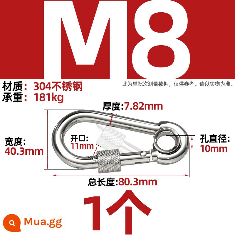 Thép không gỉ 304 mở vòng carabiner khóa an toàn móc chìa khóa Palăng khóa đai ốc lò xo đai khóa vòng xích chó khóa - M8 (có vòng mastering) [1 cái]