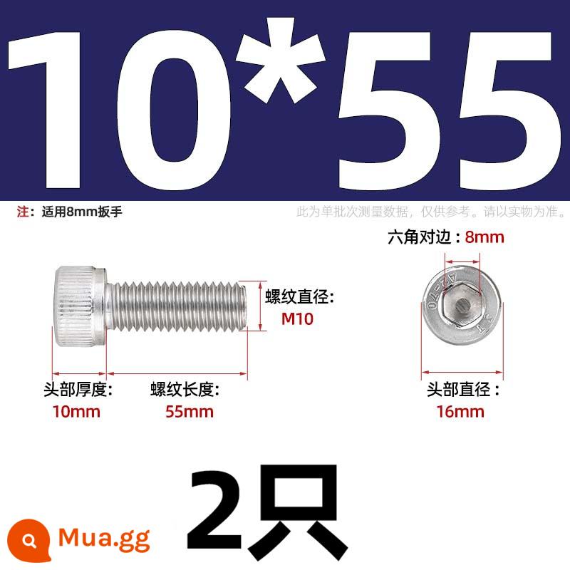 Thép Không Gỉ 304 Bên Trong Vít Lục Giác Cốc Đầu Bu Lông Hình Trụ Đầu Kéo Dài M1.6M2M3M4M5M6M8M10mm - Chỉ M10*55-2