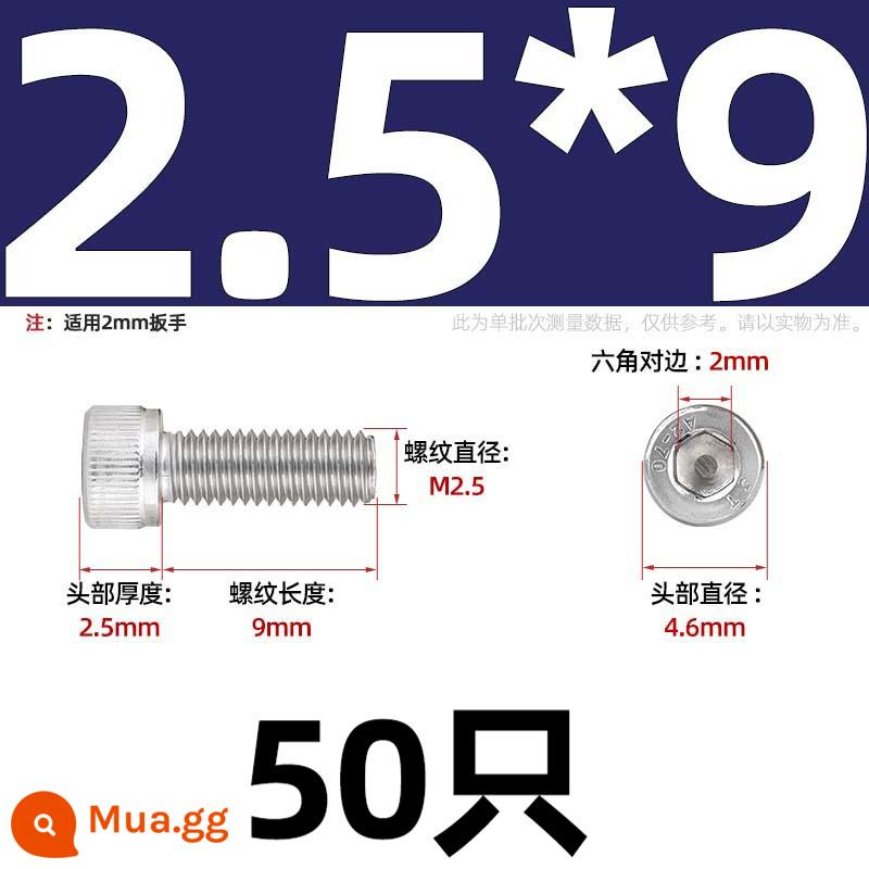 Thép Không Gỉ 304 Bên Trong Vít Lục Giác Cốc Đầu Bu Lông Hình Trụ Đầu Kéo Dài M1.6M2M3M4M5M6M8M10mm - Chỉ M2.5*9-50