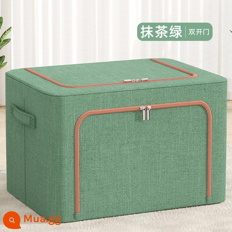 Cotton và vải lanh hộp bảo quản quần áo vải quần áo di chuyển hoàn thiện hộp hộp gấp tủ quần áo ký túc xá giỏ đựng túi hộ gia đình - Màu xanh nhạt-Cation [Không có cửa sổ]