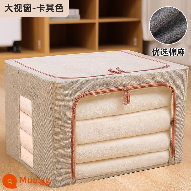 Cotton và vải lanh hộp bảo quản quần áo vải quần áo di chuyển hoàn thiện hộp hộp gấp tủ quần áo ký túc xá giỏ đựng túi hộ gia đình - Kaki-cotton [cửa sổ lớn]