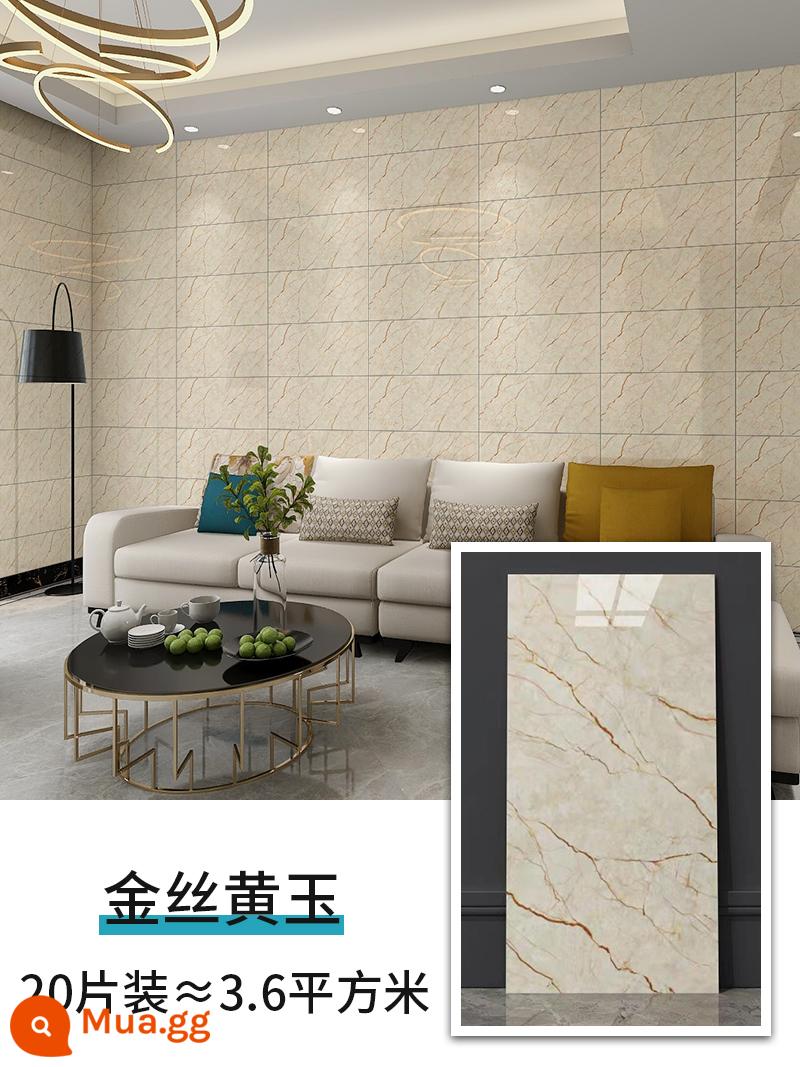 Miếng dán tường bảng nhôm-nhựa 3D trang trí tường giả gạch ba chiều che bảng tường xấu xí miếng dán đá cẩm thạch tự dính chống thấm nước và chống ẩm - Topaz dây vàng 30CM*60CM/cái [20 miếng = 3,6 phẳng] bề mặt sơn bóng