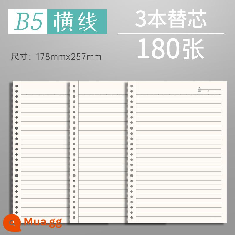 Sách rời tay B5 sổ tay ô vuông có thể tháo rời A4 bìa mềm sau đại học A5 lõi thay thế có thể tháo rời giấy rời vỏ giấy chất kết dính sách cuộn dày đường kẻ ngang sách câu hỏi sai tiếng Anh Cornell - Lõi thay thế đường ngang B5/3