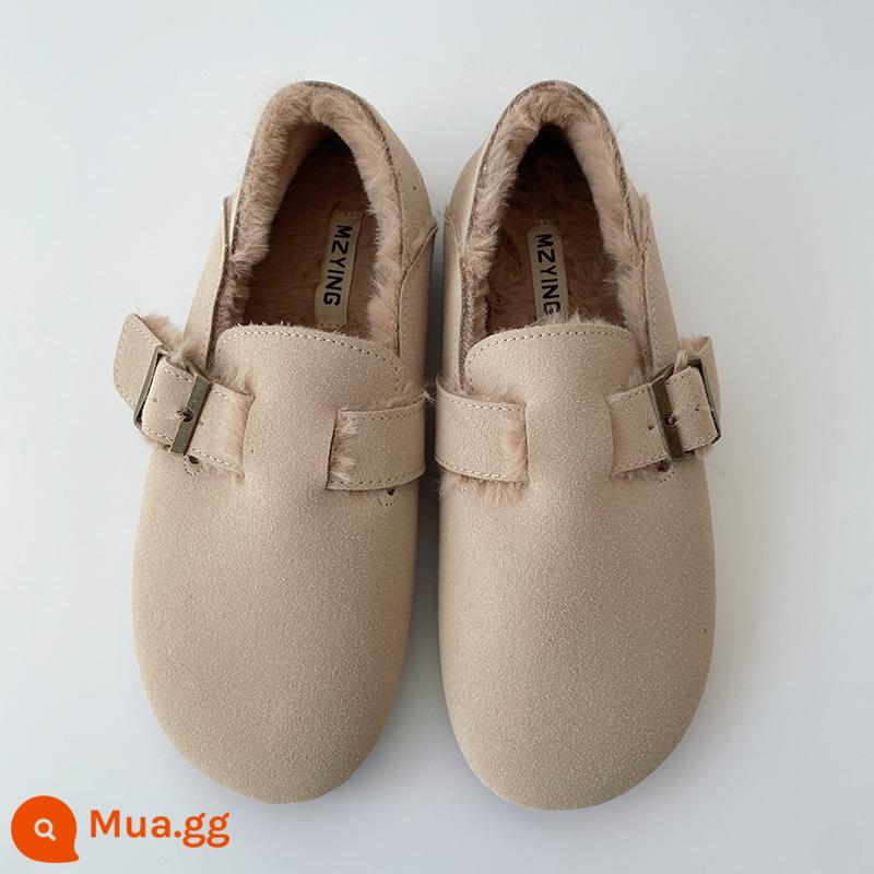 Giày đế mềm Birkenstocks mùa thu cho nữ Phiên bản Hàn Quốc Retro Một bàn đạp Hai trang phục thông thường phù hợp với tất cả các trận đấu Xấu xí Moe Sen Giày lười Peas - Mơ (cộng với nhung)