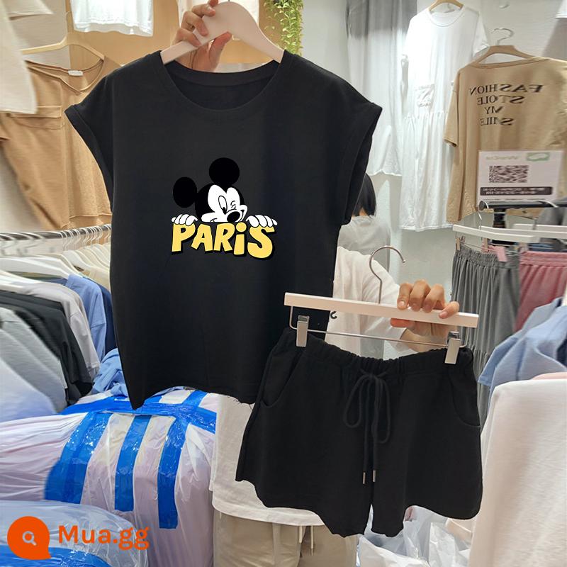 Bộ đồ thể thao và giải trí Mickey size lớn nữ phiên bản Hàn Quốc rời 2022 quần short hai mảnh xu hướng thời trang mùa hè mới - 537 màu đen