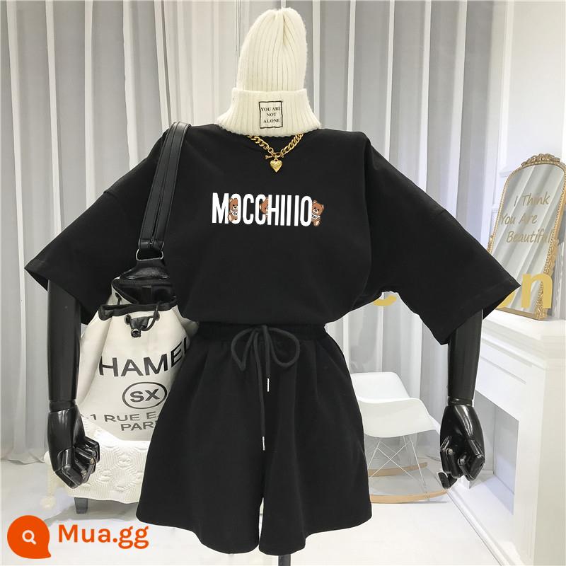 Bộ đồ thể thao và giải trí Mickey size lớn nữ phiên bản Hàn Quốc rời 2022 quần short hai mảnh xu hướng thời trang mùa hè mới - C20 màu đen