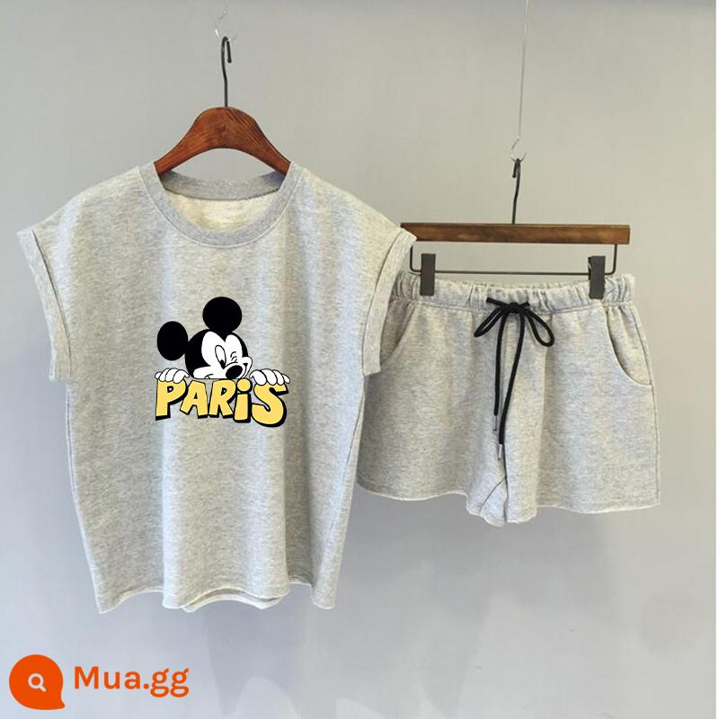 Bộ đồ thể thao và giải trí Mickey size lớn nữ phiên bản Hàn Quốc rời 2022 quần short hai mảnh xu hướng thời trang mùa hè mới - 537 màu xám nhạt