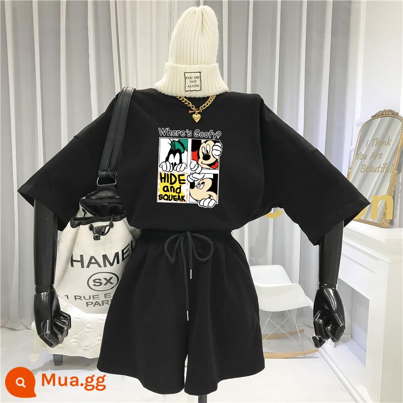 Bộ đồ thể thao và giải trí Mickey size lớn nữ phiên bản Hàn Quốc rời 2022 quần short hai mảnh xu hướng thời trang mùa hè mới - C11 đen