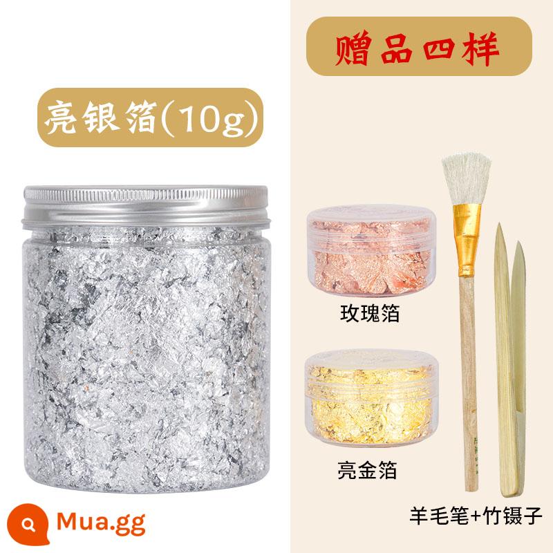 Sơn tranh lá vàng giấy tranh giả lá vàng đồng vỡ lá nhôm nail art gold park handmade DIY giấy vàng dán vàng lá vàng vỡ - 10g giấy bạc sáng + (1g vàng sáng + 1g hoa hồng + bút len ​​+ nhíp tre)