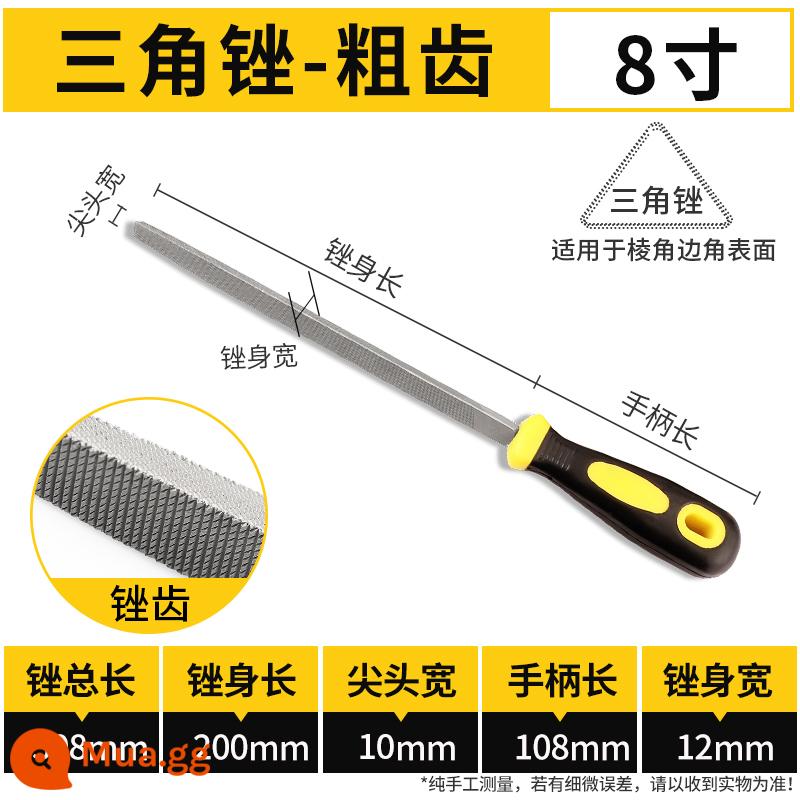 Dụng cụ mài giũa giũa thép giũa dẹt phẳng tam giác giũa hình bán nguyệt dao mài sắt mộc dao lắp nhỏ - Dũa tam giác răng thô 8 inch-Thép carbon cao T12
