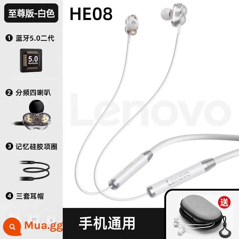 Tai nghe Bluetooth Lenovo không dây đeo cổ, đeo nửa tai, tai nghe thể thao có dây chất lượng cao mới - White★Extreme Edition★Loa bốn màng [túi khóa kéo + Bluetooth năng lượng thấp 5.0 + phát âm bốn đơn vị + đeo lâu không đau tai]