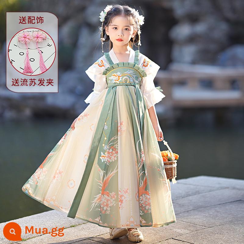 Hanfu Bé Gái Mùa Hè Bộ Đồ Trẻ Em Hoa Anh Đào Váy Công Chúa Mùa Hè Cổ Siêu Tiên Đường Phù Hợp Với Mới 2023 - 2306 Tay Ngắn Xanh [Gửi Kẹp Tóc]