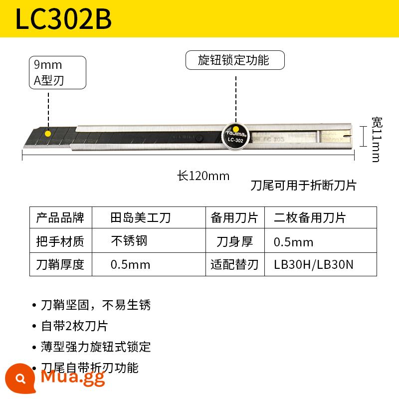 Tajima Tajima nghệ thuật dao 9mm giấy dán tường cắt giấy ra khỏi hộp dao 30 độ góc nhọn dao nhỏ phim lưỡi dao - Núm LC302B [giá đỡ dao hợp kim nhôm] đi kèm 2 lưỡi bạc