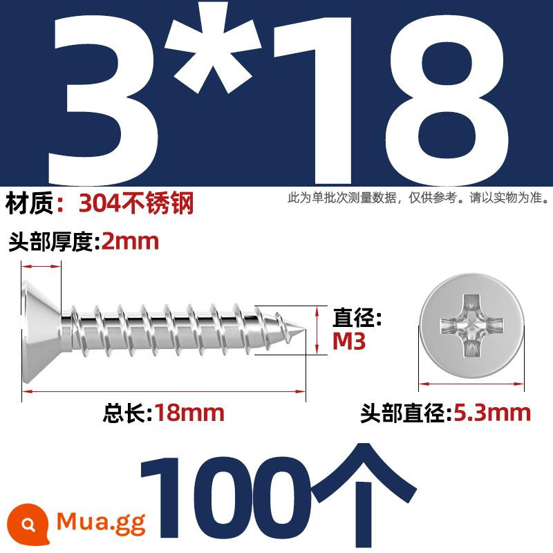 Thép không gỉ 304 vít tự tháo chéo đầu chìm vít mở rộng đầu phẳng chuyển đổi vít gỗ M2M3M4M5M6M8 - M3*18-100 miếng