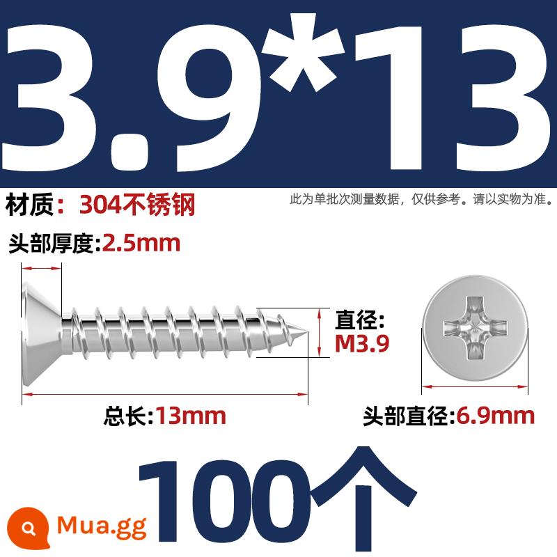 Thép không gỉ 304 vít tự tháo chéo đầu chìm vít mở rộng đầu phẳng chuyển đổi vít gỗ M2M3M4M5M6M8 - M3.9*13-100 miếng