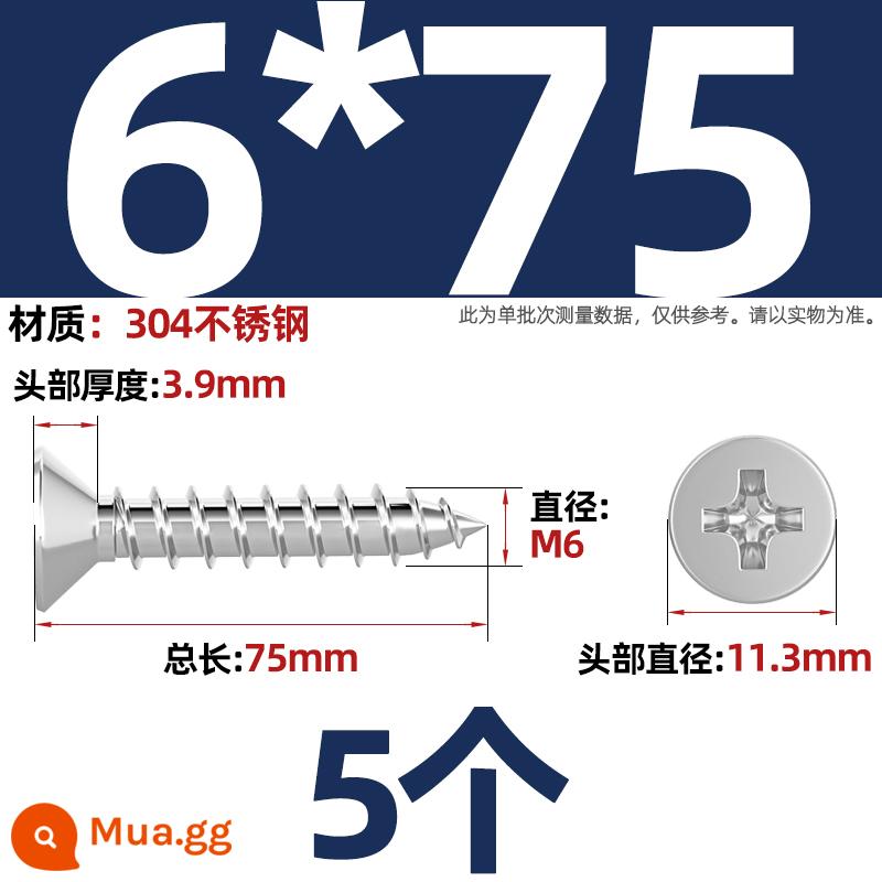 Thép không gỉ 304 vít tự tháo chéo đầu chìm vít mở rộng đầu phẳng chuyển đổi vít gỗ M2M3M4M5M6M8 - M6*75-5 miếng