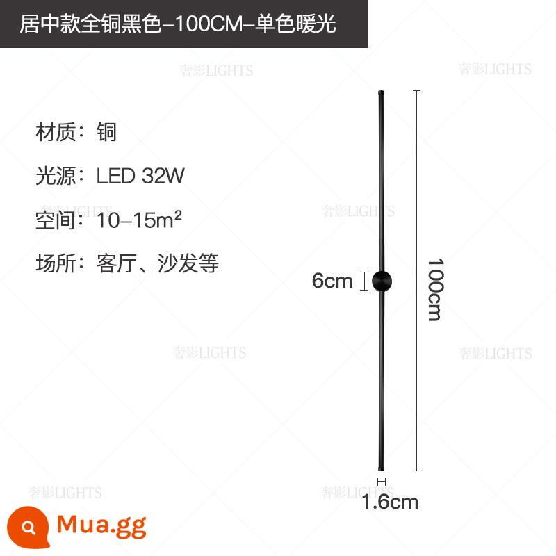 Tất cả đèn tường thanh dài bằng đồng sạc dây miễn phí phòng khách ánh sáng cao cấp thiết kế sang trọng tối giản sofa nền TV đèn tường - [Mẫu đi dây] Mẫu trung tâm Màu đen đồng 1 mét Ánh sáng ấm áp