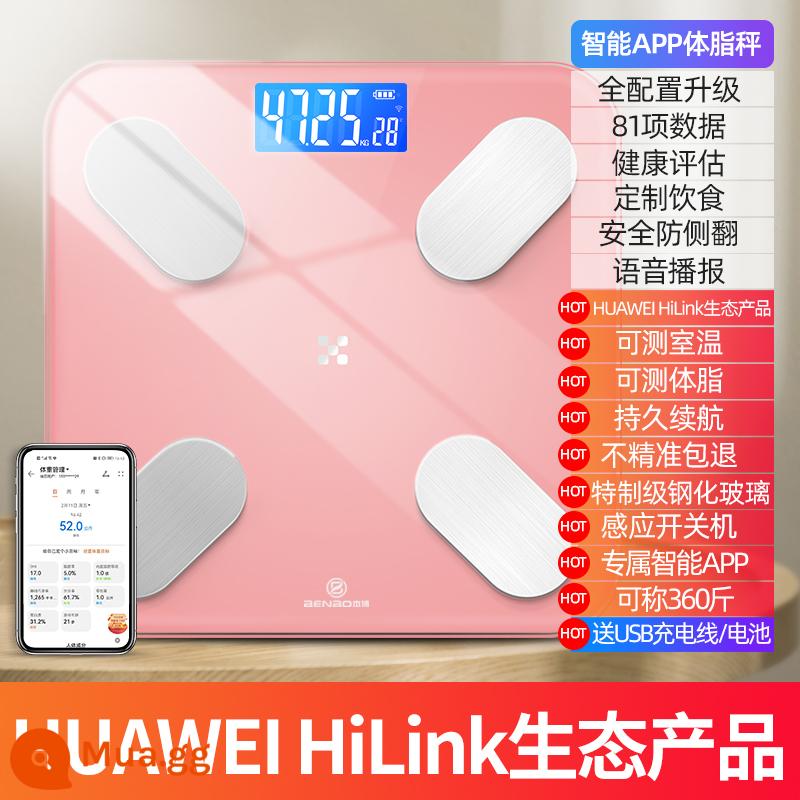 Cân điện tử và cân trọng lượng cơ thể để sạc chính xác lượng mỡ trong cơ thể con người cân nhỏ hỗ trợ Huawei HiLink - Cân mỡ cơ thể màu hồng hồng