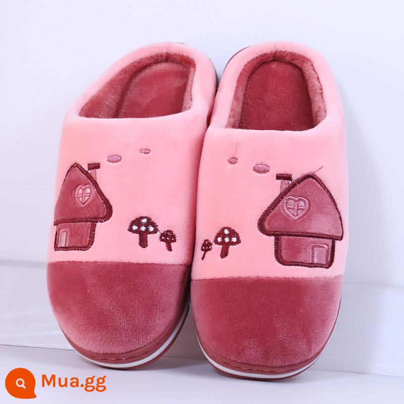 Huizimu mới cotton giày mùa đông nữ thỏ ngọt nhà chống trơn trượt mềm mại ấm áp dễ thương sang trọng giam dép bông - 515 Nấm hồng / Nhỏ hơn một cỡ