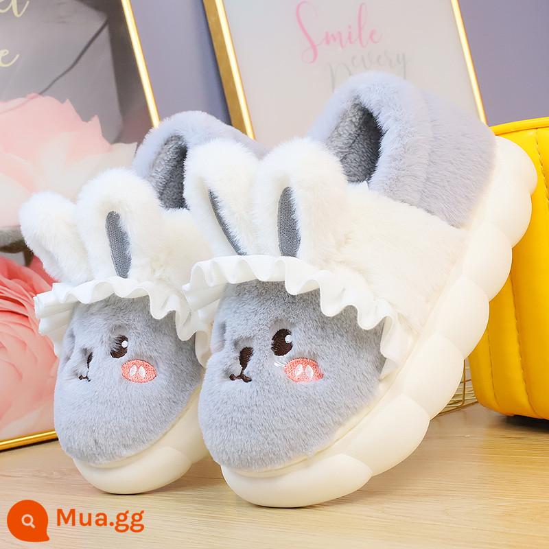 Túi ren dễ thương và dễ thương với giày cotton phong cách mới mùa đông của phụ nữ giẫm lên phân cảm giác đế dày giày cotton giữ ấm chống trơn trượt chống mài mòn - Túi ren thỏ màu xám/một cỡ quá nhỏ