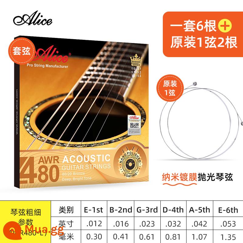 Dây Đàn Guitar Alice Dây Đàn Guitar Dân Gian Bộ Dây Đàn Guitar Gỗ 1 Dây Bộ 6 Dây Một, Hai Và Ba Dây Đơn - Bộ A480L [012-053] + 1 dây và 2 chiếc