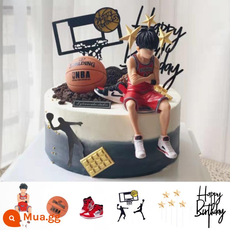 Thời gian ngọt ngào ~ Slam Dunk Trang trí bánh Bóng rổ Cậu bé Cậu bé Trang trí sinh nhật PVC Rắn Rukawa Maple - [Rắn] Rukawa Kaede+Bóng+Giày+Khung+Ngôi Sao+Thẻ Đen