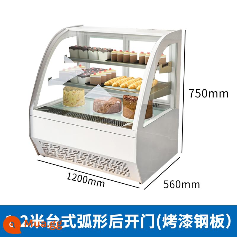 Xuehong Cake Tủ nhỏ mousse thương mại hiển thị Phong cách làm mát phong cách làm mát và tủ quần áo tươi - Cửa mở hình vòng cung để bàn sơn trắng dài -1200mm