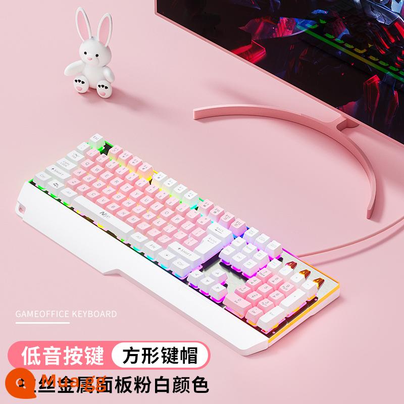 HP Bộ bàn phím và chuột có dây HP tay cầm chơi game cảm giác thi đấu điện chuyên dụng cho nữ văn phòng câm giá trị cao - Màu trắng hồng [cảm giác cơ học + ánh sáng hỗn hợp lơ lửng] + tựa tay