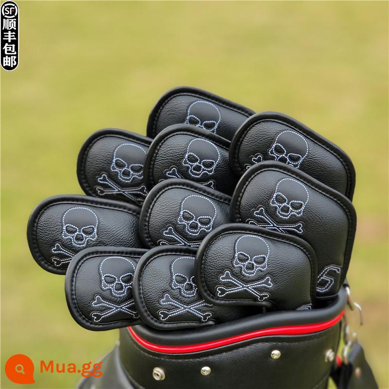 Cao -chất lượng đen sọ cá nhân golf poles áo khoác che đầu áo bảo vệ bóng đầu mũ bìa - Bộ sắt đen đóng nam châm, bộ 10 món