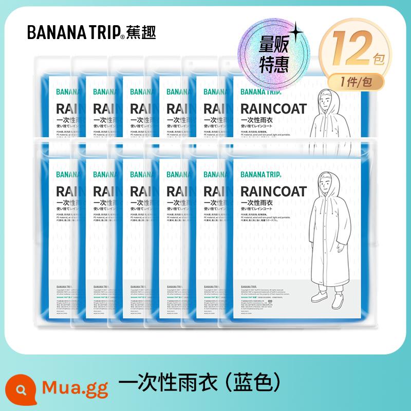 Banana Fun Áo mưa dùng một lần Bao giày Người lớn Trẻ em Áo mưa Poncho Leo núi Đi bộ đường dài Buổi hòa nhạc Quần áo mưa trong suốt Thiết bị - Áo mưa dùng một lần màu xanh*12