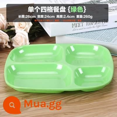 Đĩa melamine hai ô lưới đĩa thức ăn nhanh màu trắng dày giả sứ khay nhựa đĩa hình chữ nhật đĩa lưới đôi đĩa lưới - Đĩa ăn 4 ngăn màu xanh lá cây