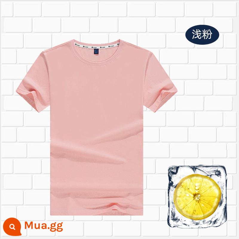 Áo thun cotton tùy chỉnh logo cổ tròn quần áo công sở in quảng cáo văn hóa áo đảng nhóm lớp đồng phục tay ngắn thêu - 803 hồng nhạt