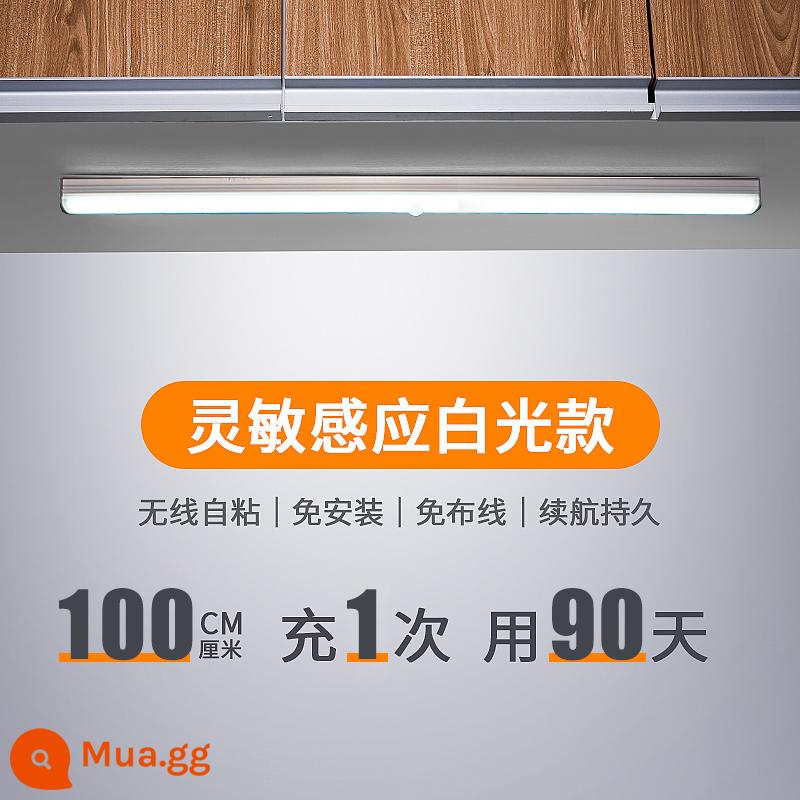 LED cơ thể từ tính thông minh ánh sáng cảm biến với tủ quần áo dài tủ quần áo không dây tự không dây điện - [Tẩu thoát! ] Ánh sáng trắng 100cm đơn giản - cảm nhận cơ thể con người + luôn sáng