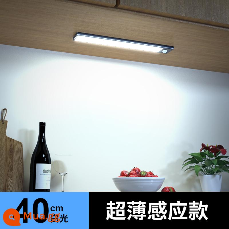 Đèn LED thông minh cơ thể con người dải ánh sáng cảm ứng sạc không dây tự dính tổng thể tủ bếp tủ giày hiên tủ rượu tủ quần áo dải ánh sáng - [Mẫu siêu mỏng 9mm] Cảm biến ánh sáng trắng 40cm/luôn ở chế độ kép