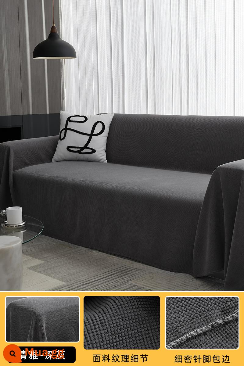 Xám Đậm Ghế Sofa Khăn Màu Chống Mèo Vuốt Sofa Đệm Chăn Bốn Mùa Đa Năng Chống Bụi Bọc Sofa khăn - Chất liệu chenille xám đậm sang trọng, không lo phủ kín toàn bộ giường, chống bụi và có thể giặt bằng máy