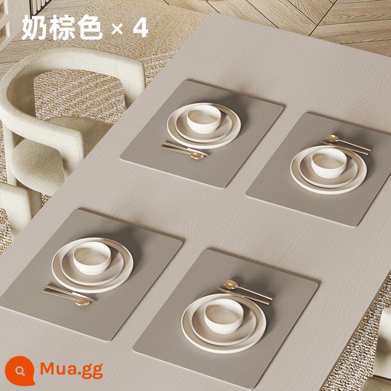 Thảm placemat không thấm nước cao cấp cảm giác placemat vải cách nhiệt dùng một lần không thấm nước và chống dầu mat bữa ăn mat tấm mat ánh sáng sang trọng pvc màu trắng - Gói 4 [màu nâu sữa *4 miếng]