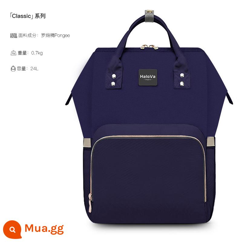 HaloVa Mommy Bag 2023 Di Động Thời Trang Túi Đựng Đồ Đi Chơi Ba Lô Đeo Vai Túi Mẹ Nhập Khẩu Công Suất Lớn - Nâng cấp dòng cổ điển-Màu xanh hải quân (Bảng tên vàng đen)