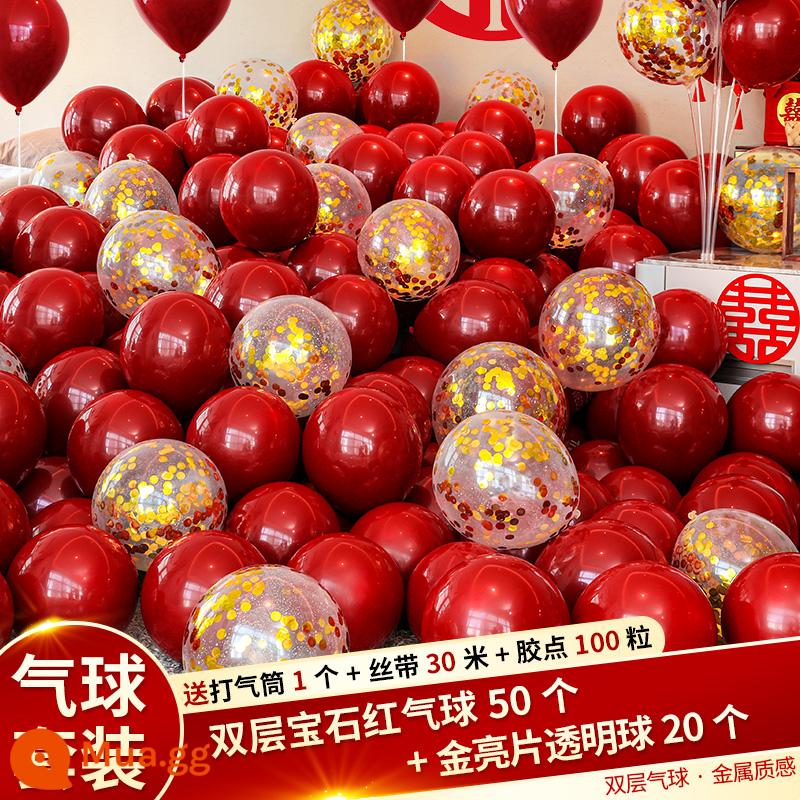 Balloon Balloon Red Net Red Phòng cưới Trang trí phù hợp Wedding Ball Ball Ball Phòng ngủ Bố cục Bố cục Bố cục Đồ dùng đám cưới - 50 quả bóng màu đỏ ruby ​​+ 20 quả bóng sequin vàng