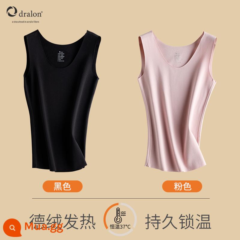 Nanjiren de nhung ấm áo vest nữ Tracless sốt Plus nhung dày mùa thu đông bên trong đáy sling thân trên quần lót - (DeRong Fever) Đen + Hồng