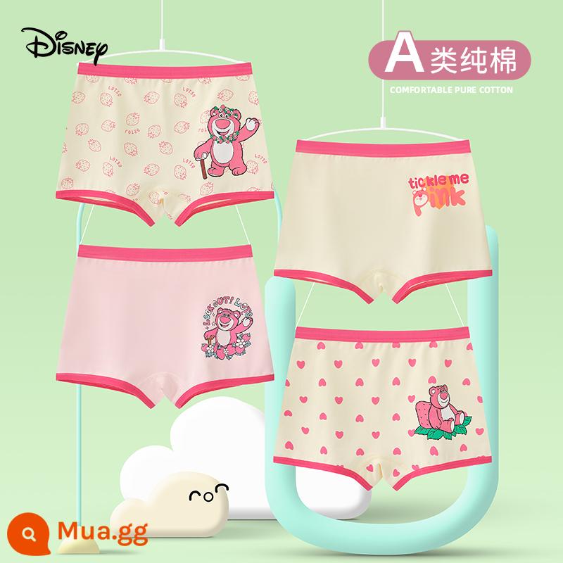 Disney Quần Lót Bé Gái Cotton Trẻ Em Boxer Bé Gái Mùa Hè Quần Lót Boxer Vừa Và Lớn Trẻ Em Cotton Bé Gái - Strawberry Bear P72003 (bộ 4 bông kháng khuẩn nguyên chất)